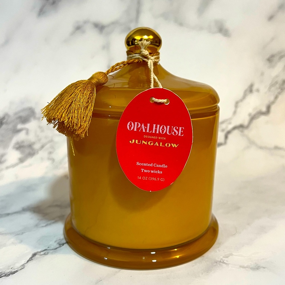 JUNGALOW X OPALHOUSE NEW glass lidded candle 14oz tangerine & turmeric